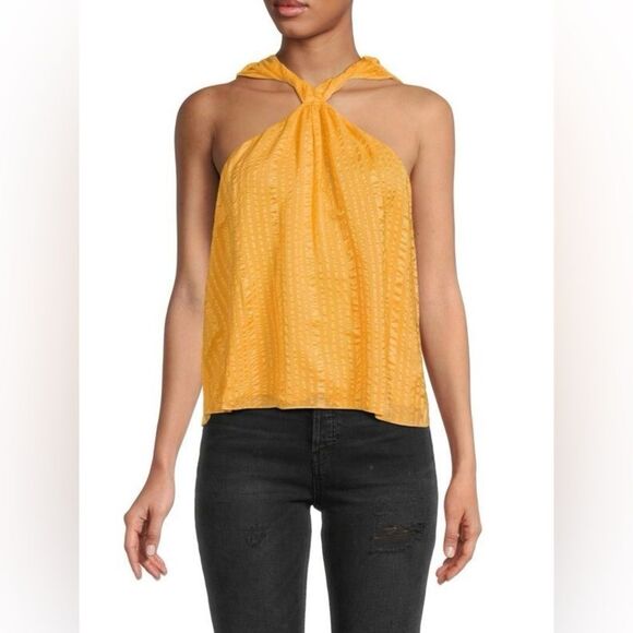 Frame NWT Draped Silk Crinkle Neck Halter Top in Kumquat Size M - Picture 1 of 6